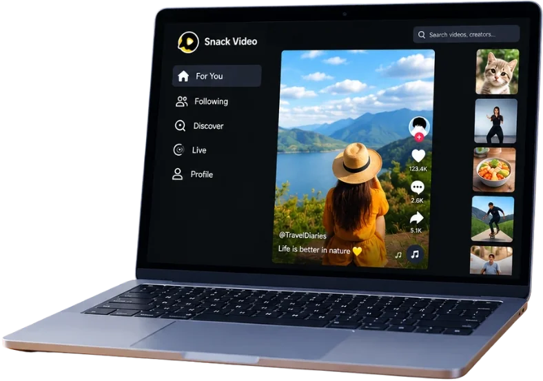 Tampilan video pendek Snack Video di layar laptop