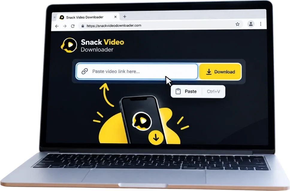 Langkah 2: tempel link Snack Video di kotak download lewat browser PC
